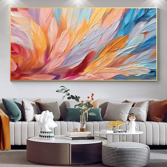 Abstract Wall Art Colorful Feather Oil Painting - Oil Painting Tour