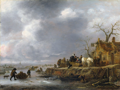 Follower of Isack van Ostade - An Inn by a Frozen River - Oil Painting Tour
