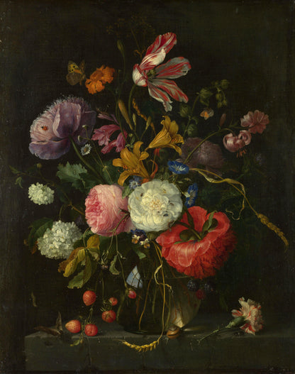 Jacob van Walscappelle - Flowers in a Glass Vase - Oil Painting Tour