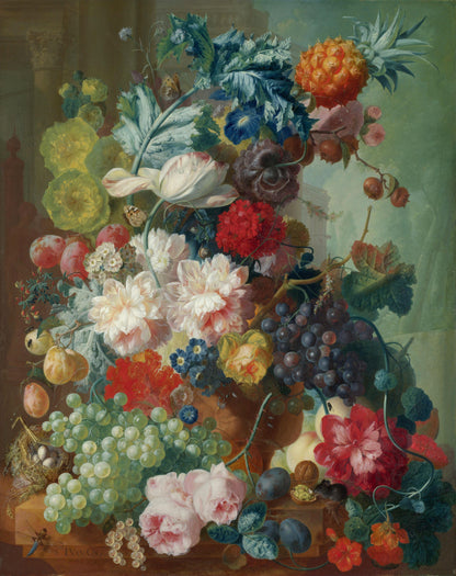 Jan van Os - Fruit and Flowers in a Terracotta Vase - Oil Painting Tour